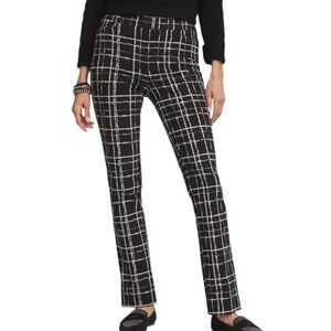 Chico's Black/White Pants Slim Knit "Brigette" Windowpane Abstract Plaid Sz 8